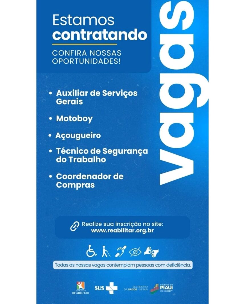 Vaga para Auxiliar de Serviços Gerais, Motoboy, Açougueiro, Técnico de Segurança do Trabalho e Coordenador de Compras