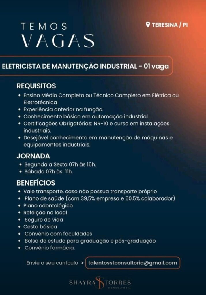 Vaga para Eletricista de Manutenção Industrial