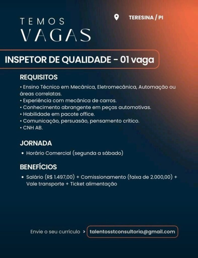 Vaga para Inspetor de Qualidade