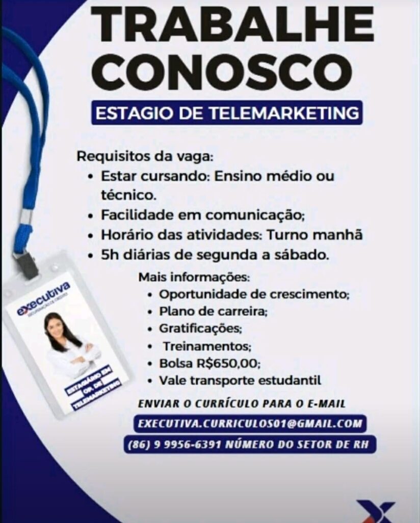 Vaga de Estágio para Telemarketing