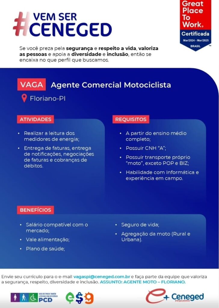 Vaga para Agente Comercial Motociclista