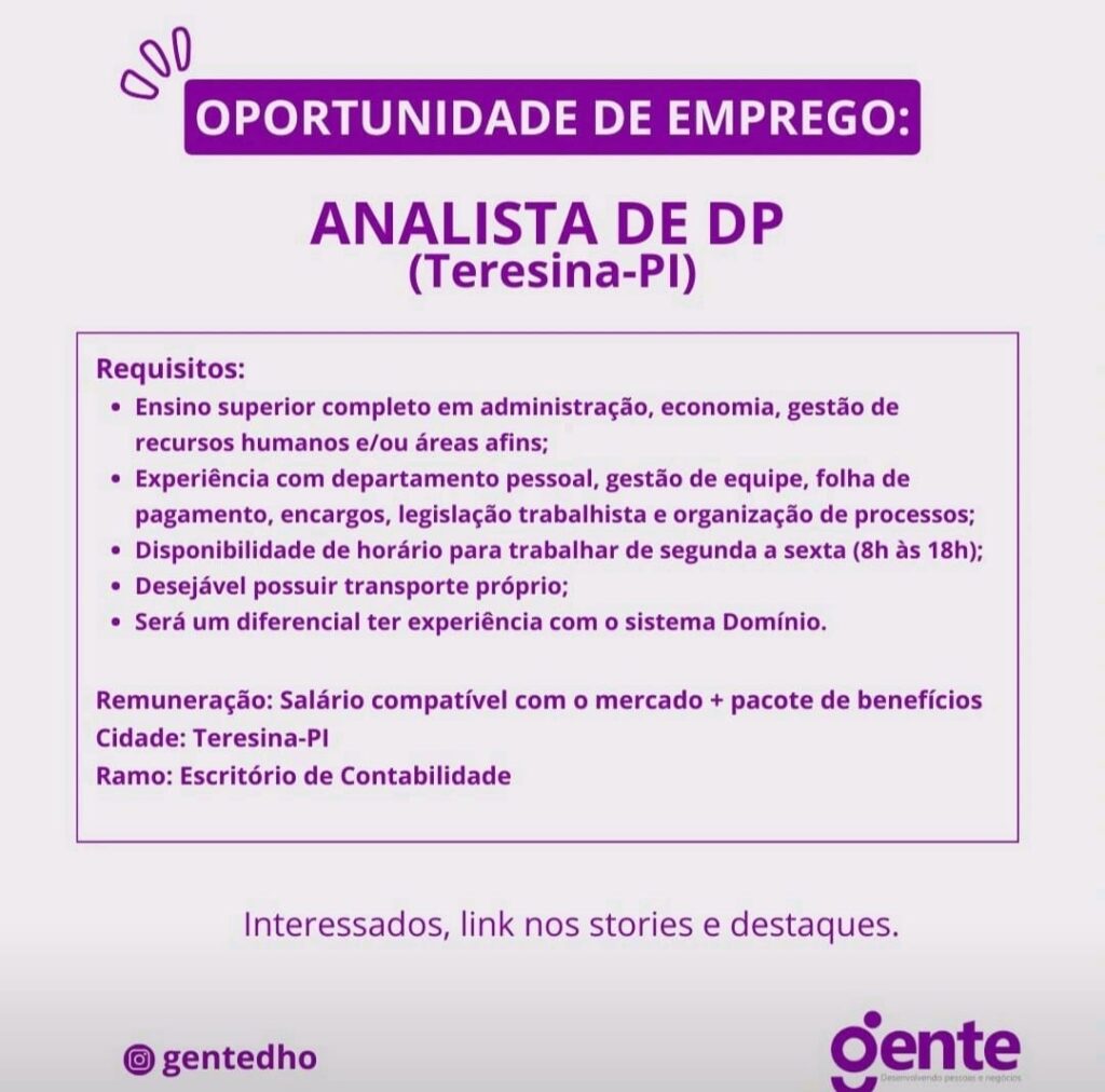 Vaga para Analista de DP