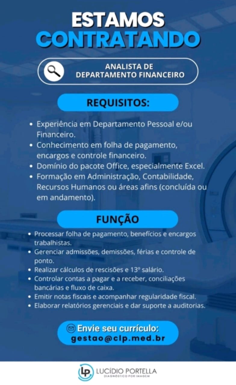 Vaga para Analista de Departamento Financeiro