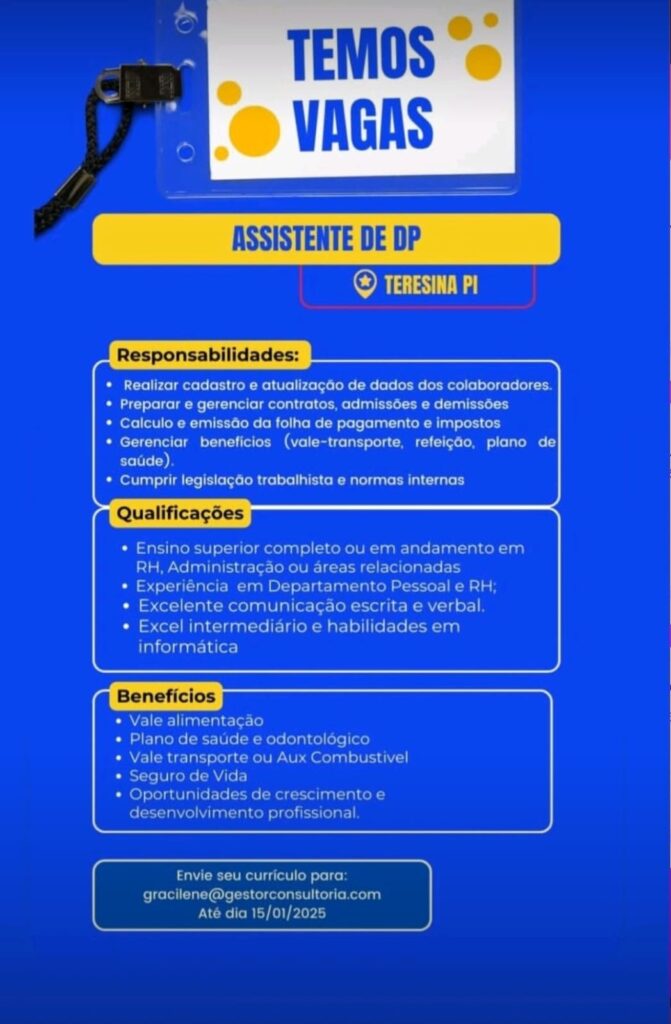 Vaga para Assistente de DP