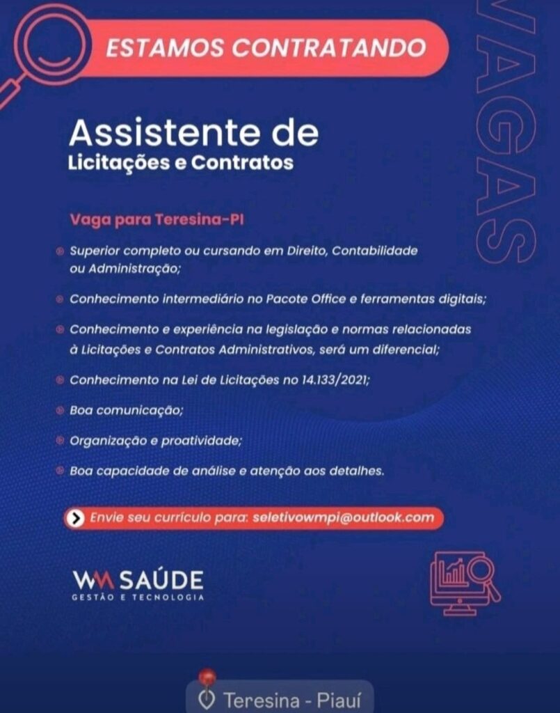 Vaga para Assistente de Licitações e Contratos