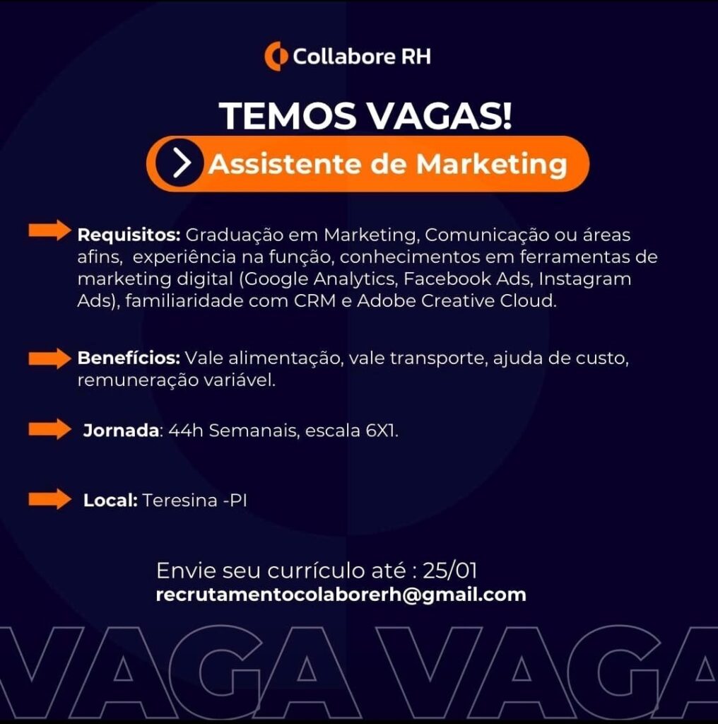 Vaga para Assistente de Marketing