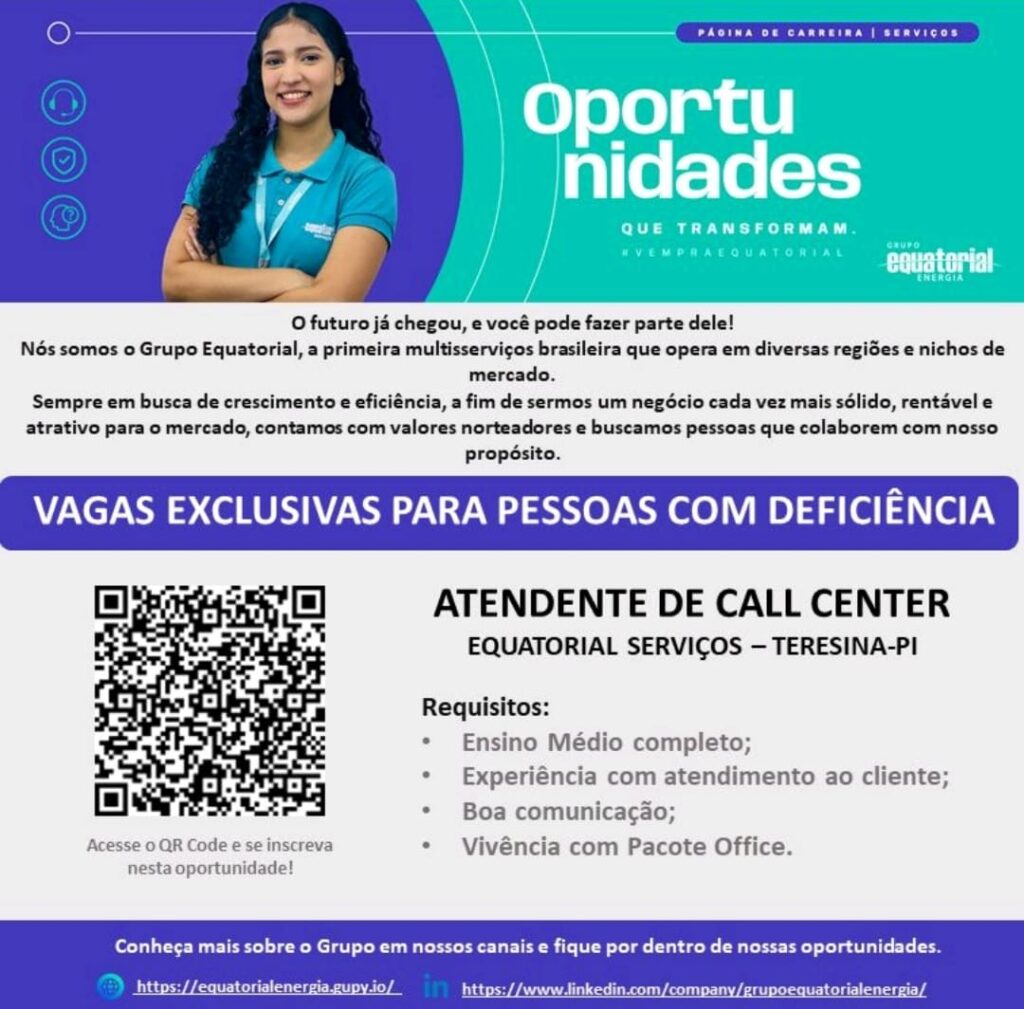 Vaga para Atendente de Call Center (PCD)