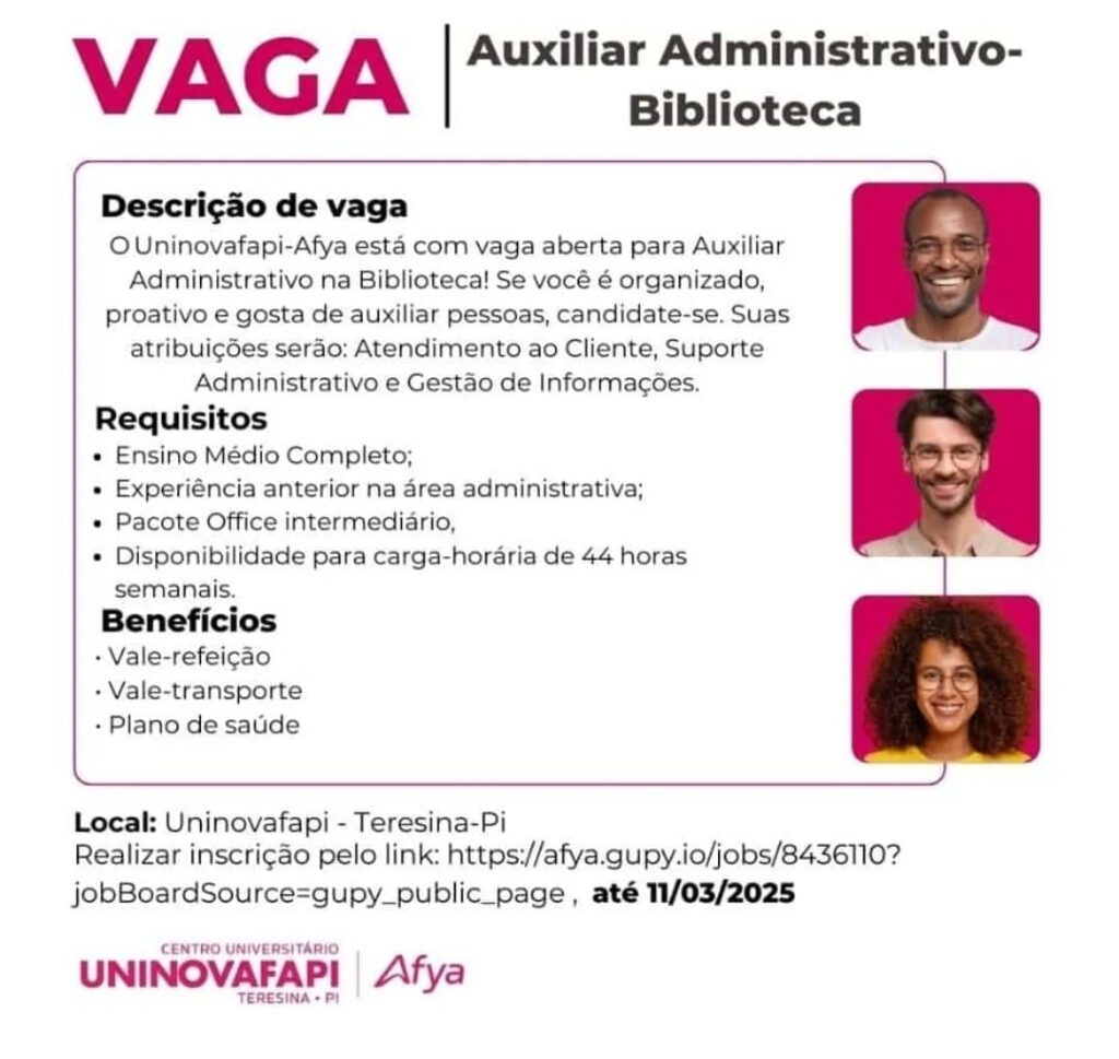 Vaga para Auxiliar Administrativo