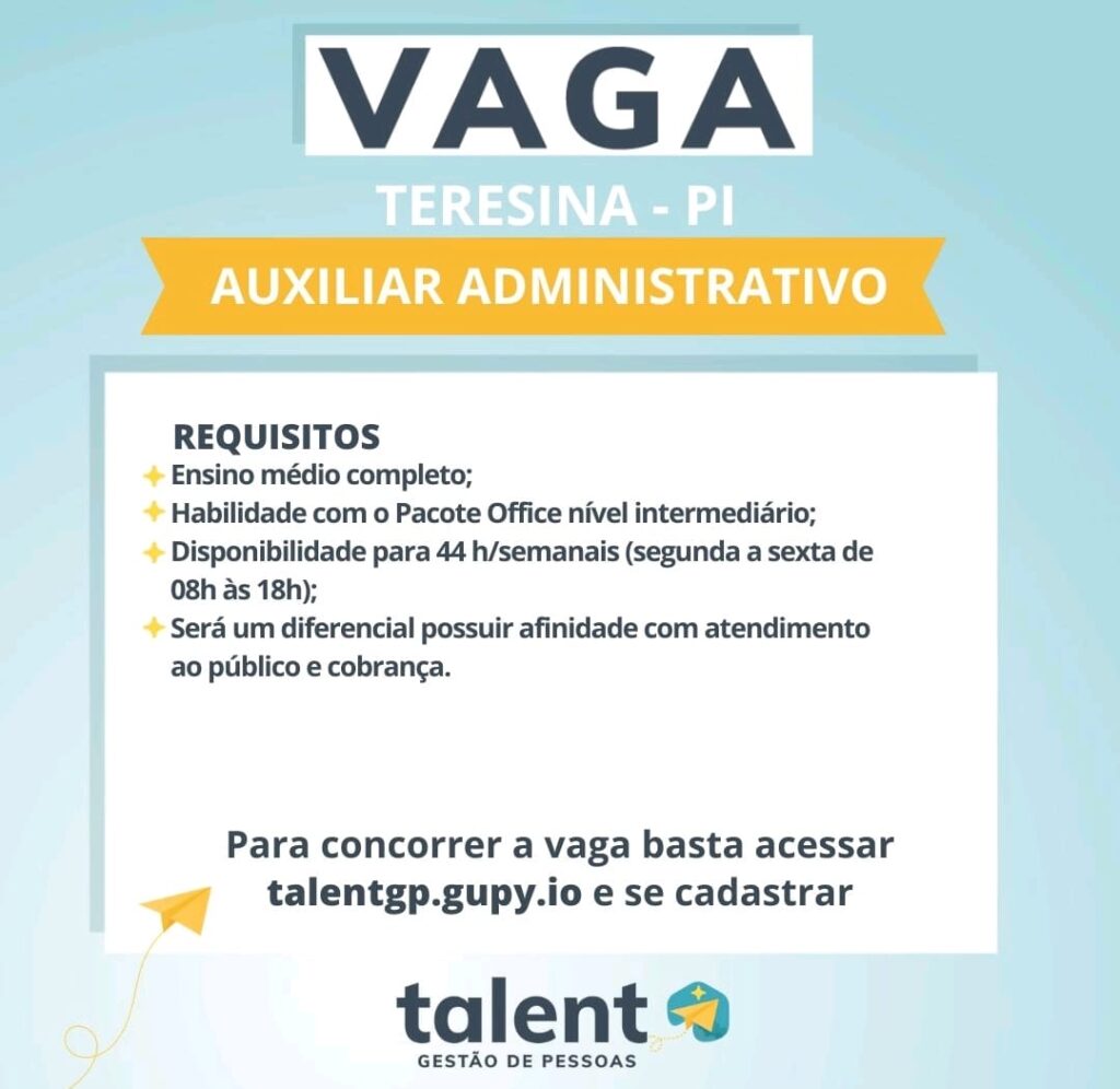 Vaga para Auxiliar Administrativo