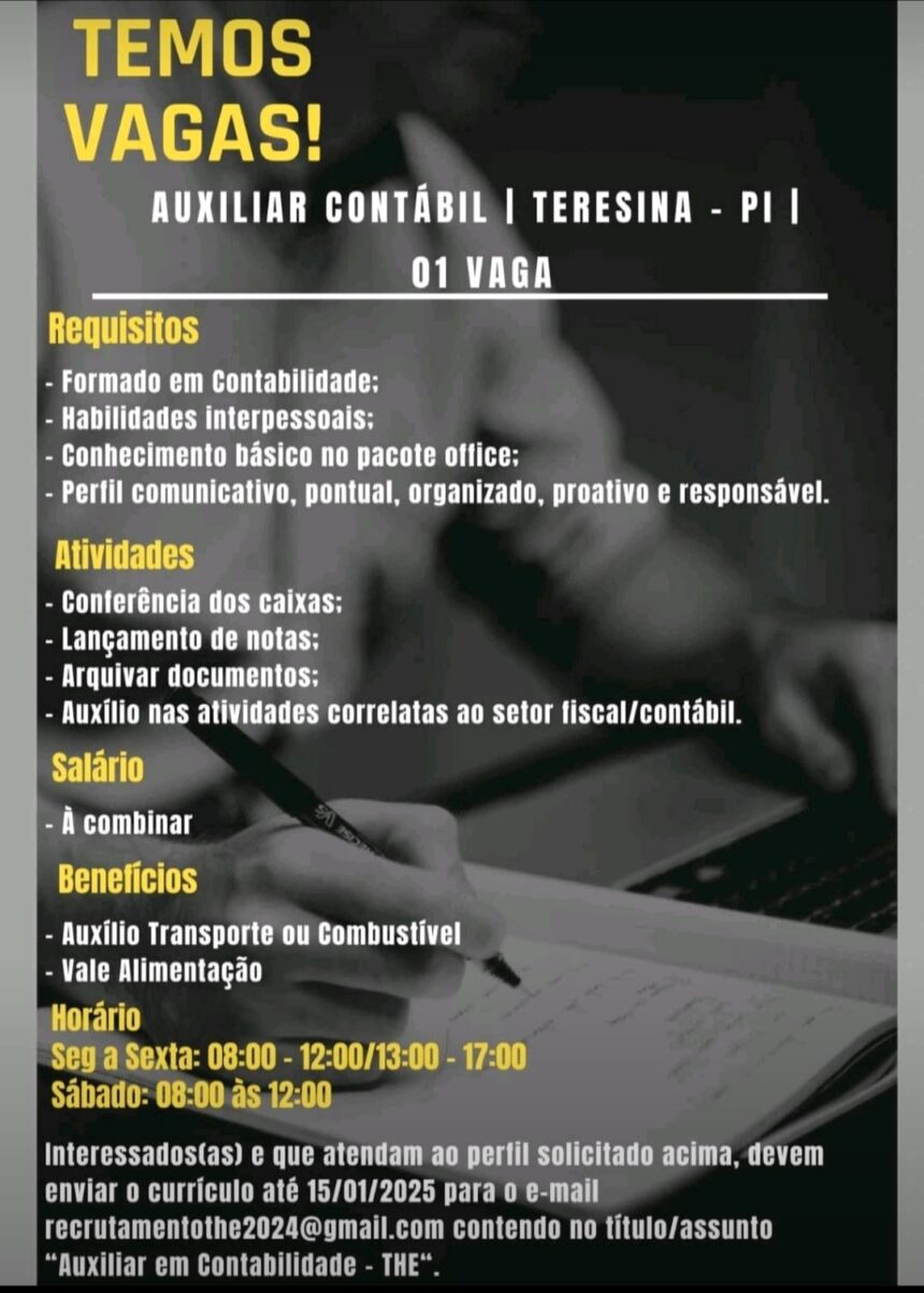 Vaga para Auxiliar Contábil