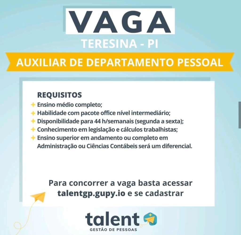 Vaga para Auxiliar de DP