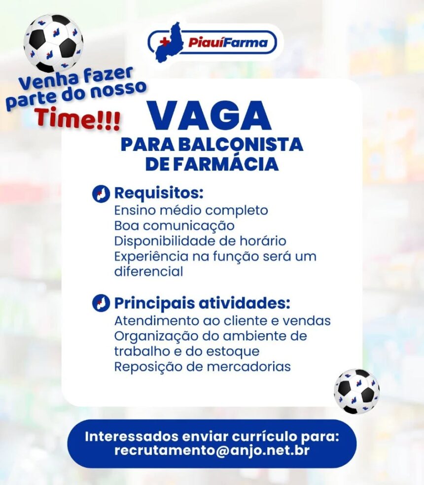 Vaga para Balconista de Farmácia