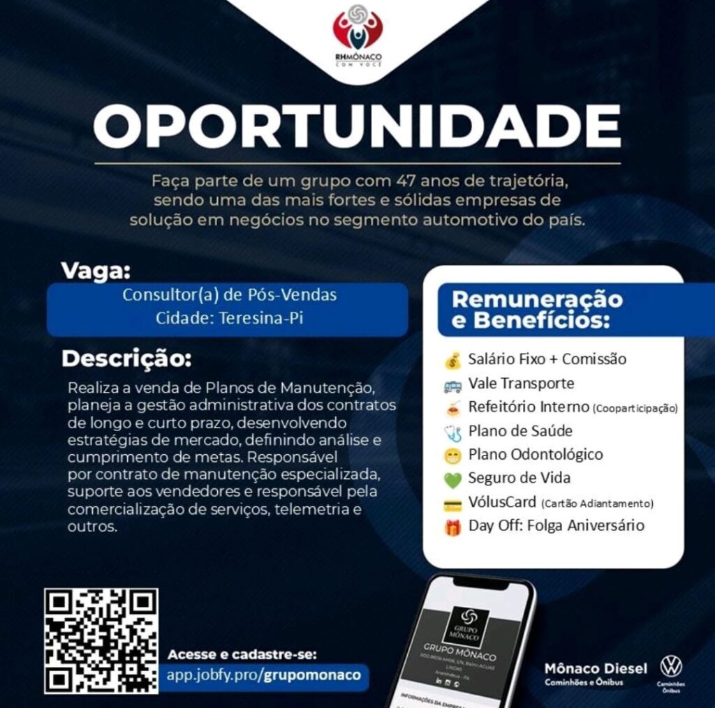 Vaga para Consultor(a) de Pós-Vendas