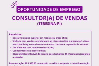 Vaga para Consultor(a) de Vendas