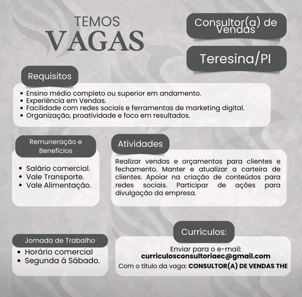 Vaga para Consultor(a) de Vendas