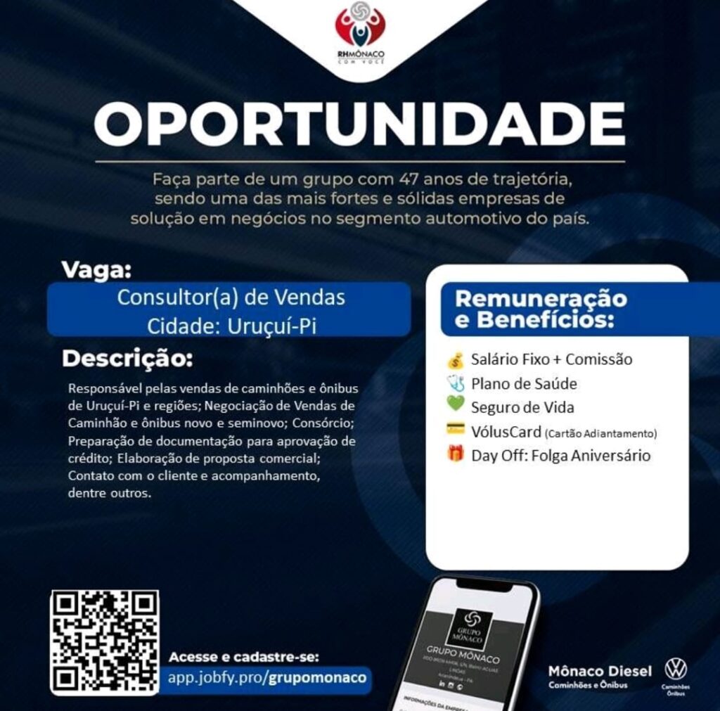 Vaga para Consultor(a) de Vendas em Uruçuí