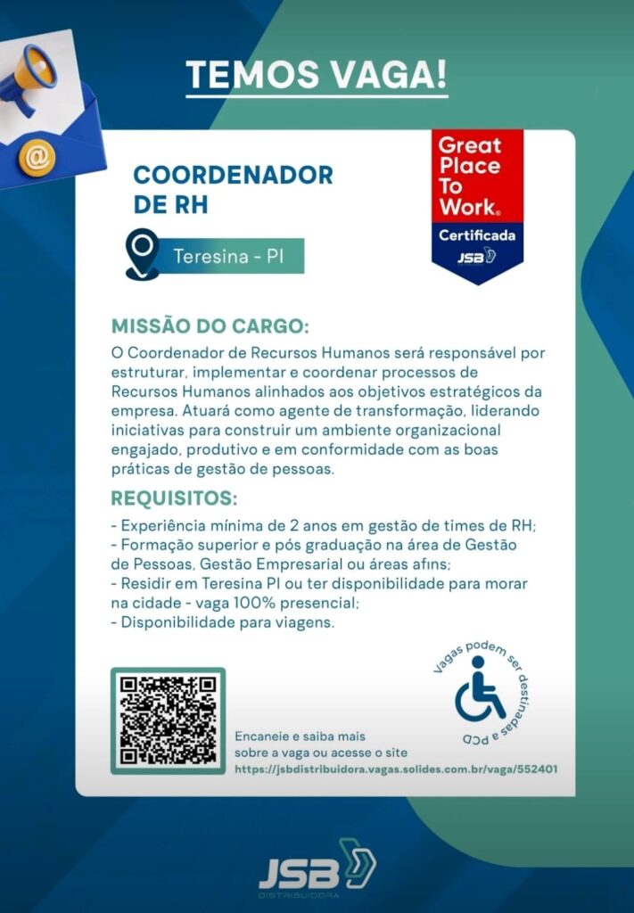 Vaga para Coordenador de RH