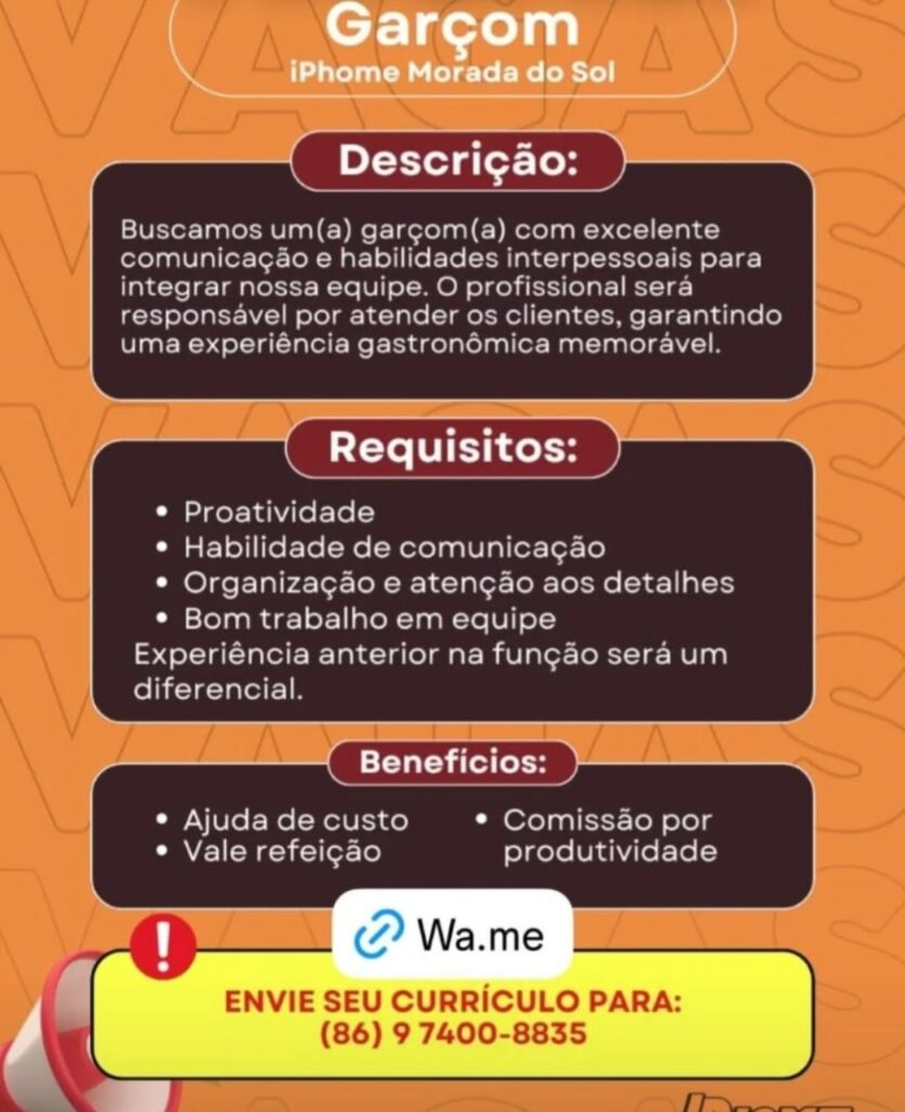 Vaga para Garçom