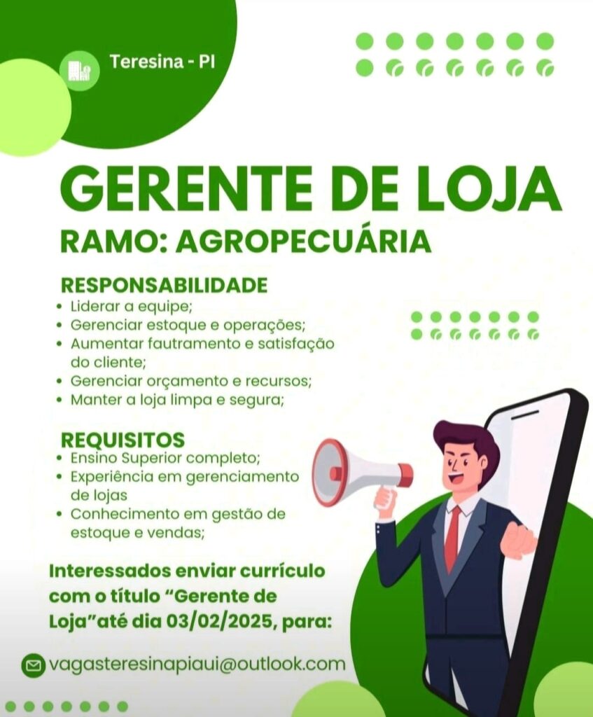 Vaga para Gerente de Loja