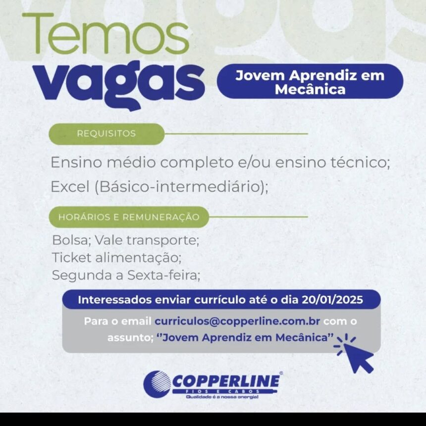 Vaga para Jovem Aprendiz em Mecânica