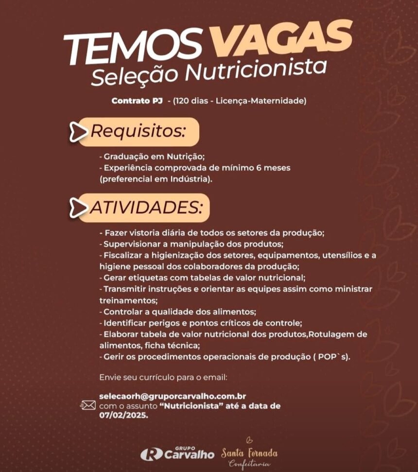 Vaga para Nutricionista
