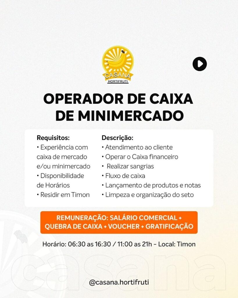 Vaga para Operador de Caixa