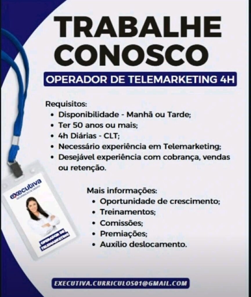 Vaga para Operador de Telemarketing