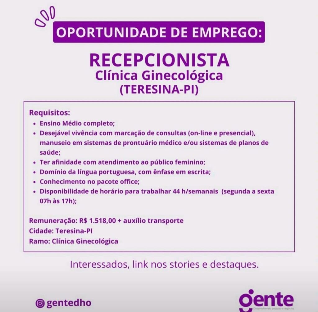 Vaga para Recepcionista