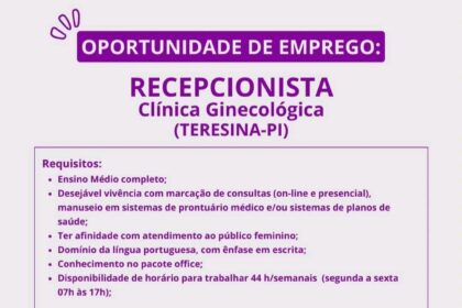 Vaga para Recepcionista