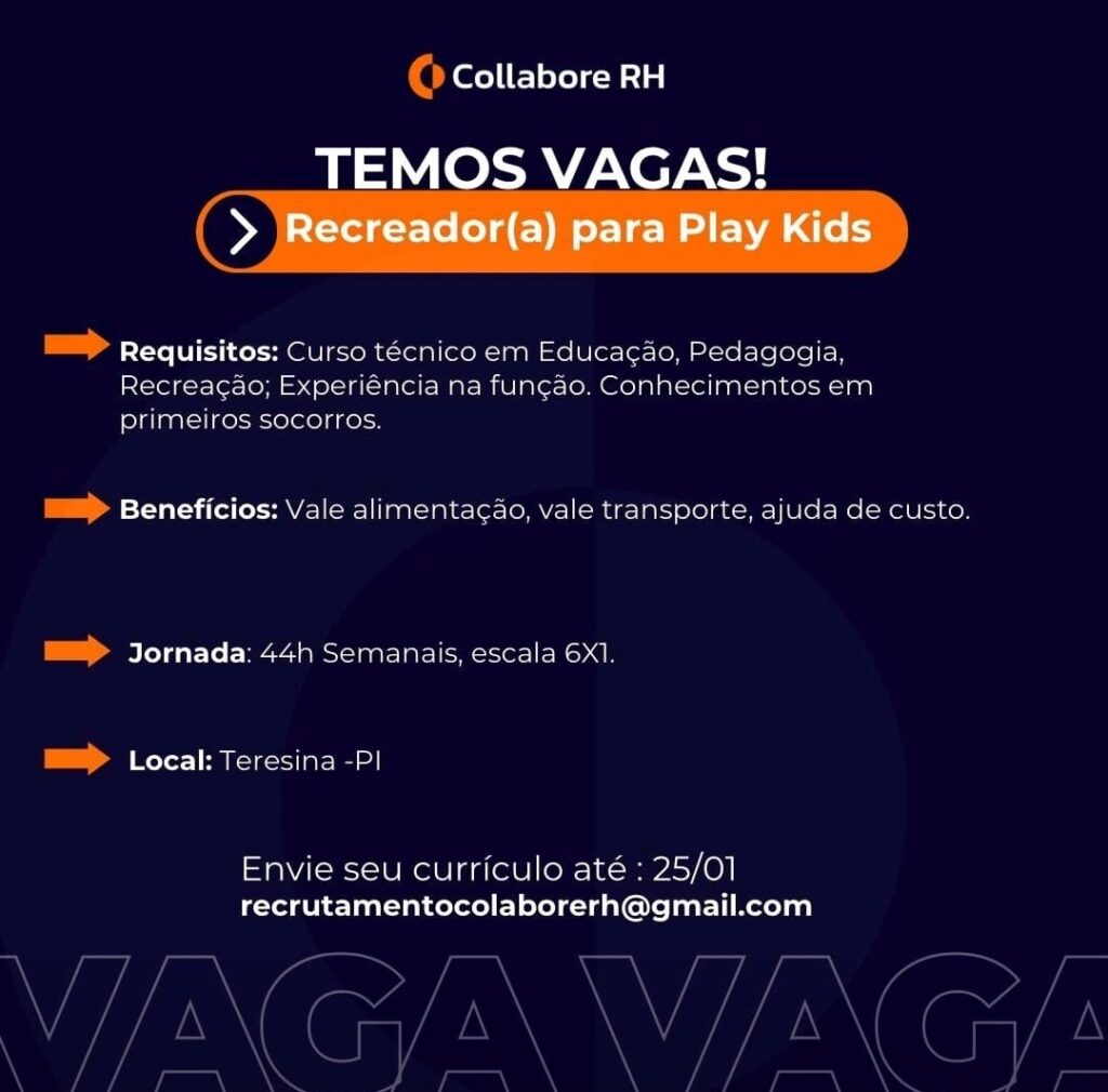 Vaga para Recreador(a) para Play Kids