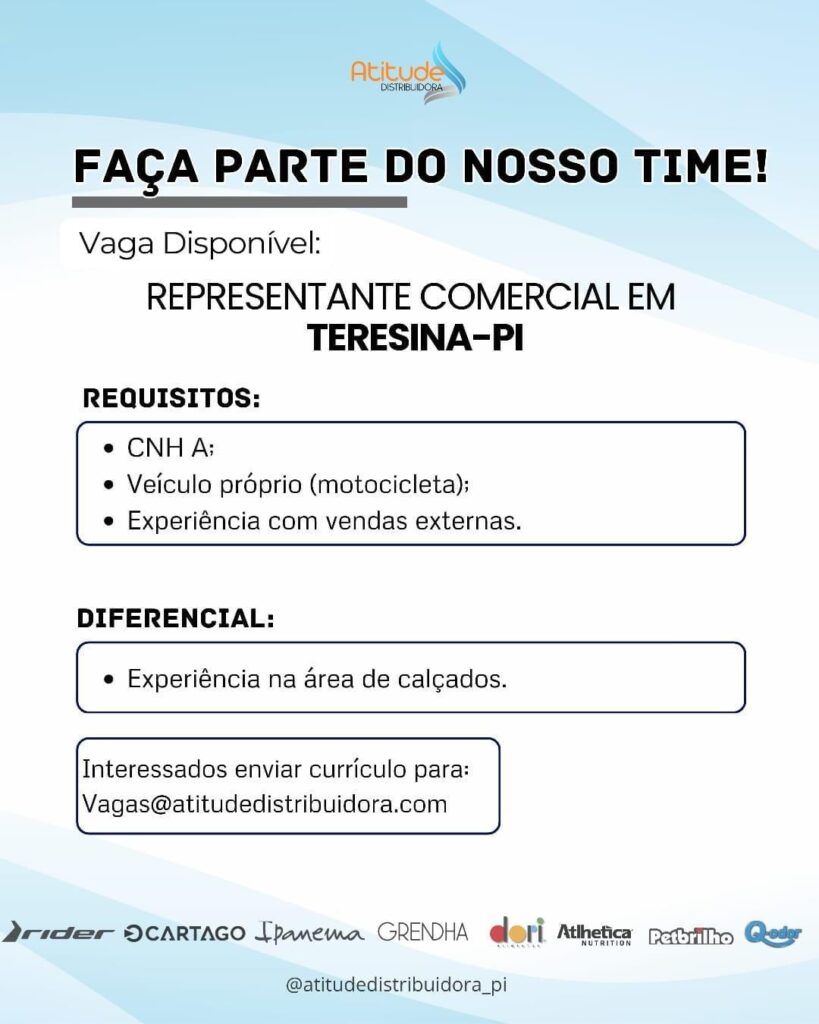 Vaga para Representante Comercial