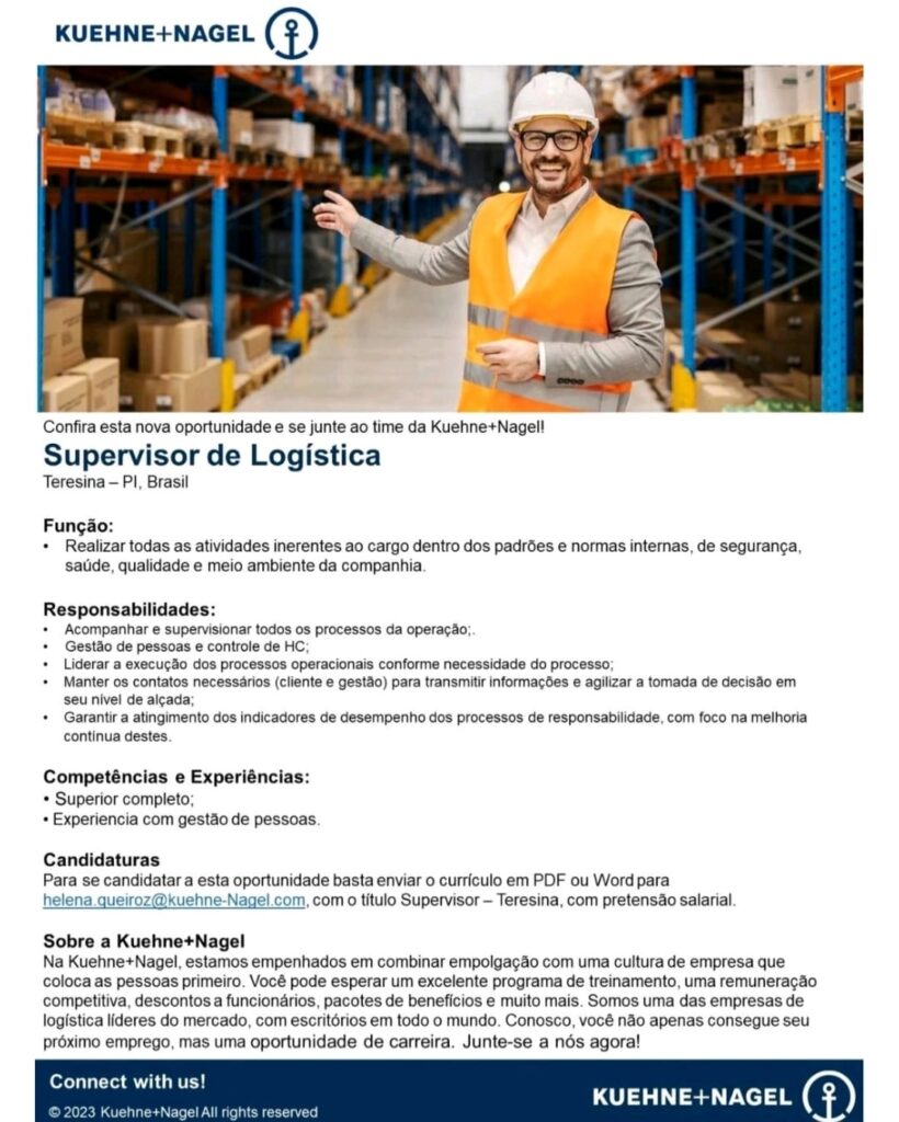 Vaga para Supervisor de Logística