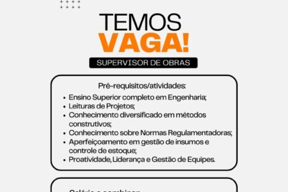 Vaga para Supervisor de Obras