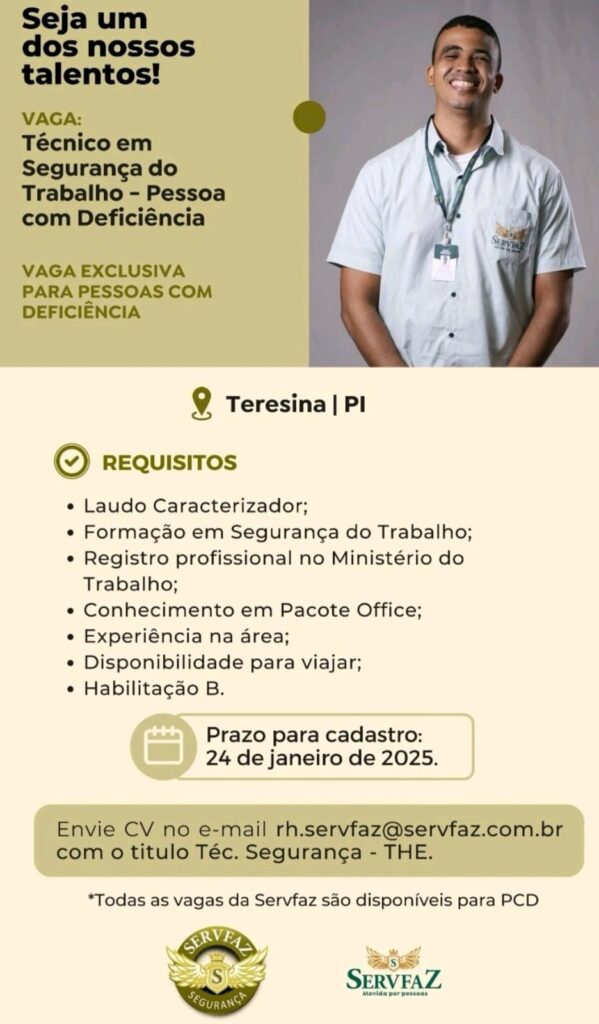 Vaga para Técnico em Segurança do Trabalho (PCD)