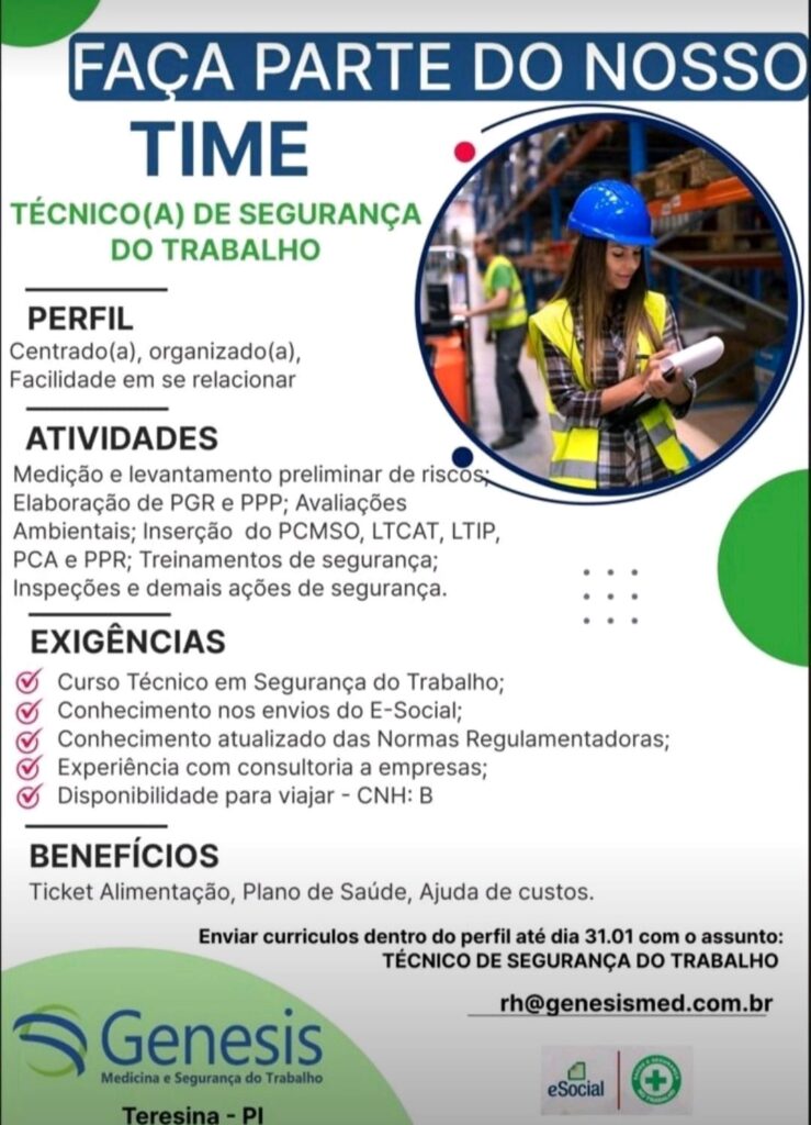 Vaga para Técnico(a) de Segurança do Trabalho