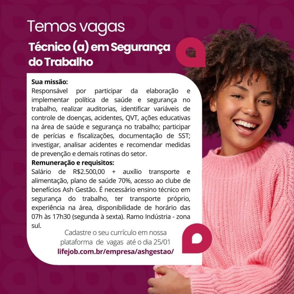 Vaga para Técnico(a) em Segurança do Trabalho