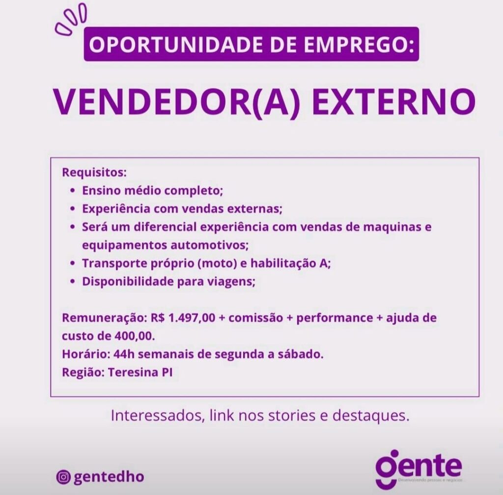 Vaga para Vendedor(a) Externo