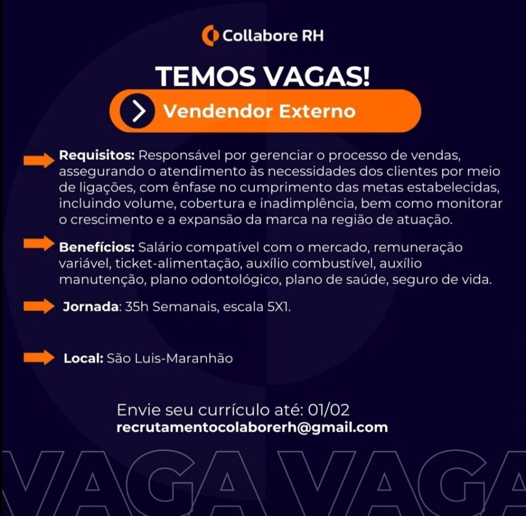 Vaga para Vendedor Externo