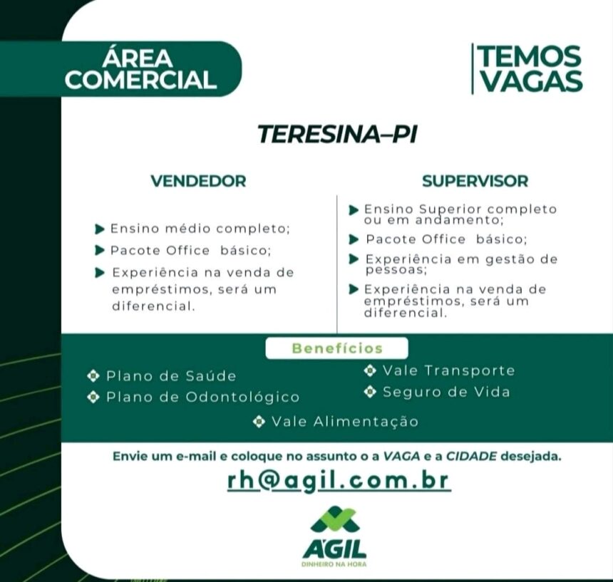 Vaga para Vendedor e Supervisor
