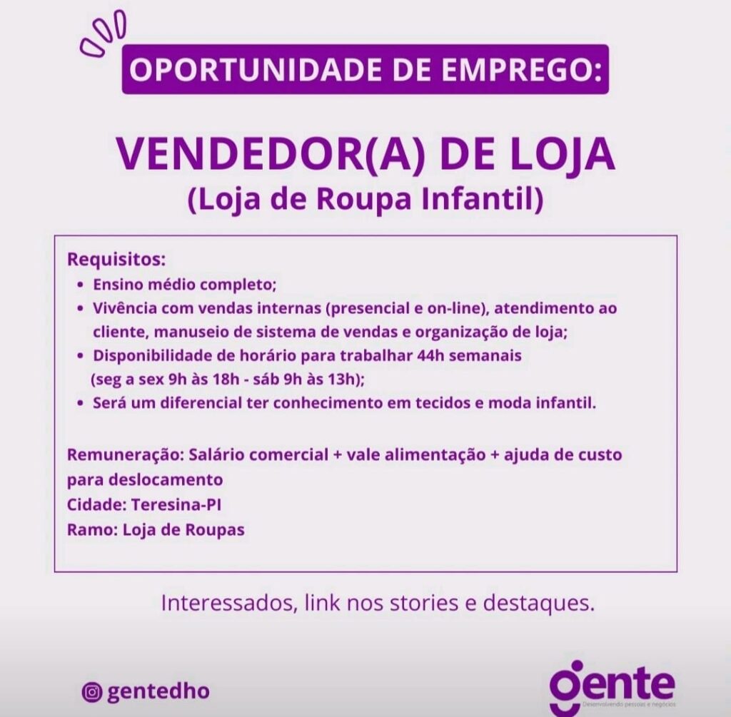 Vaga para Vendedor(a) de Loja