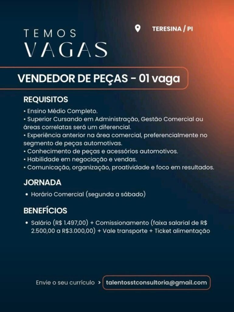 Vaga para Vendedor de Peças