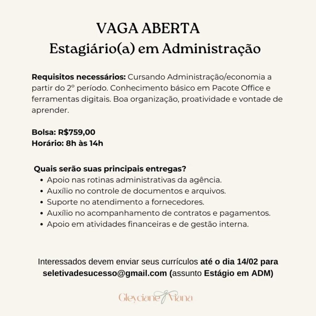 Vaga de Estágio para Administração