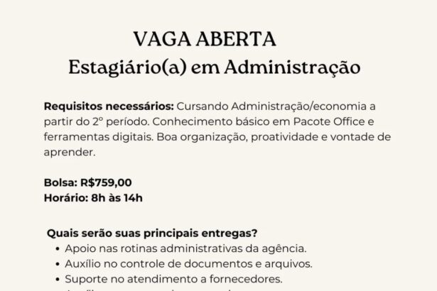 Vaga de Estágio para Administração