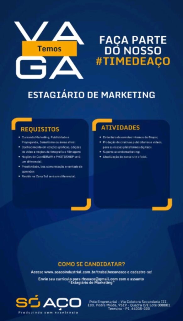 Vaga de Estágio para Marketing