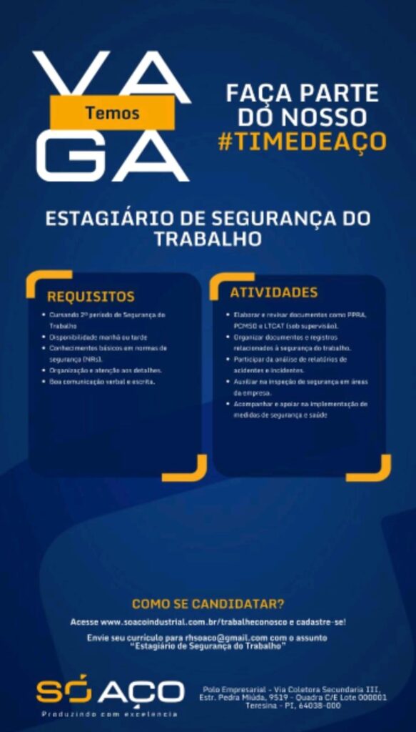 Vaga de Estágio para Segurança do Trabalho