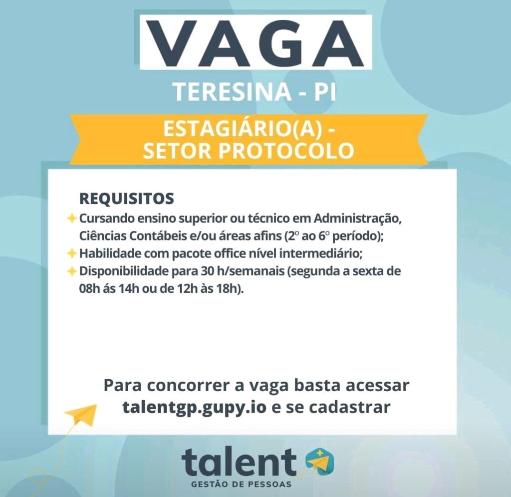 Vaga de Estágio para Setor Protocolo