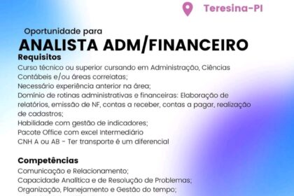 Vaga para Analista Adm/Financeiro