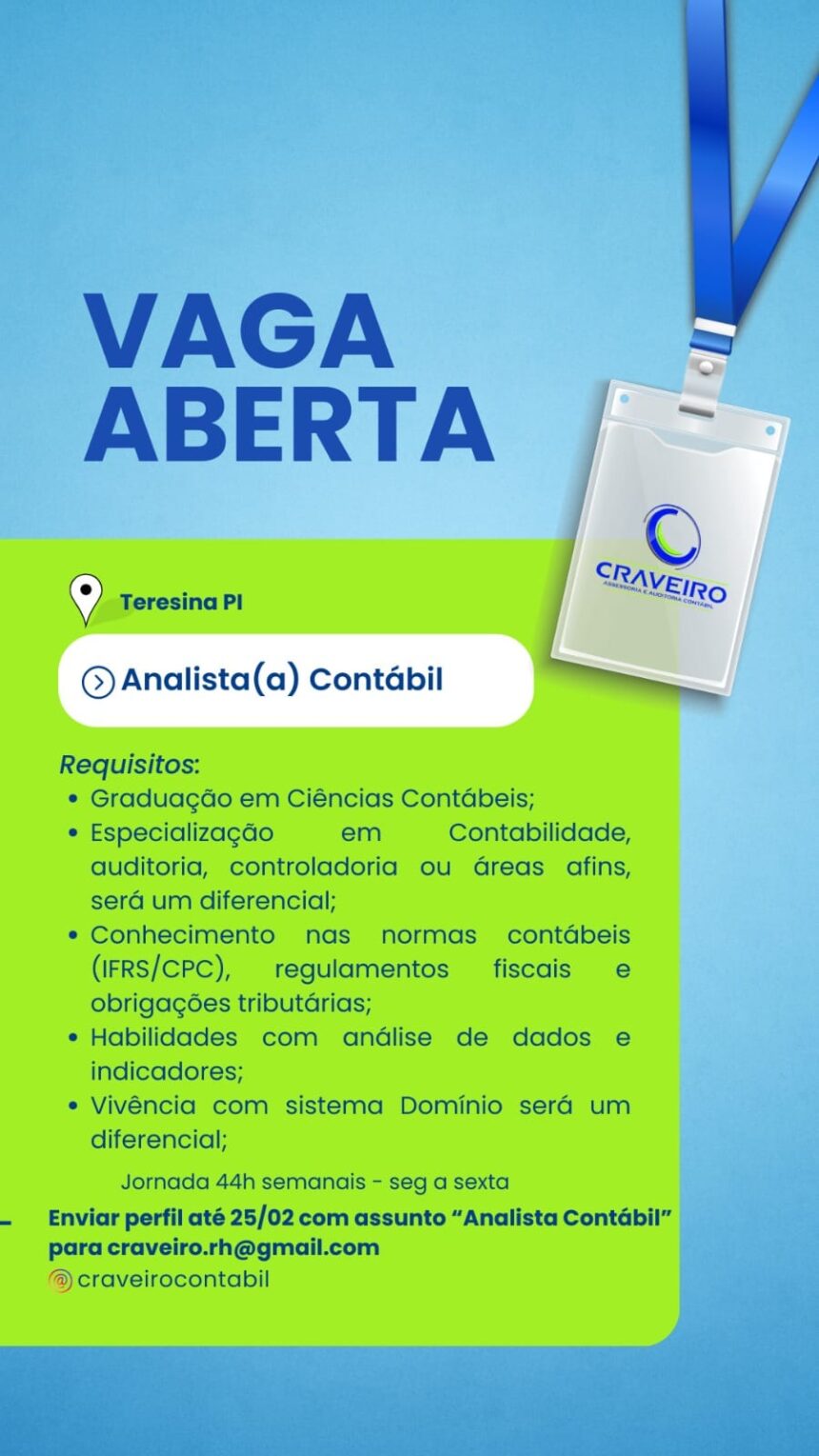 Vaga para Analista Contábil