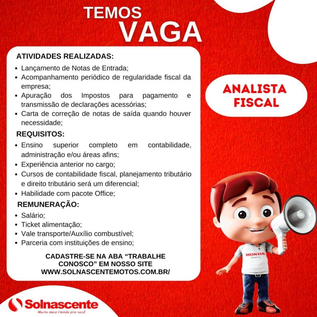 Vaga para Analista Fiscal