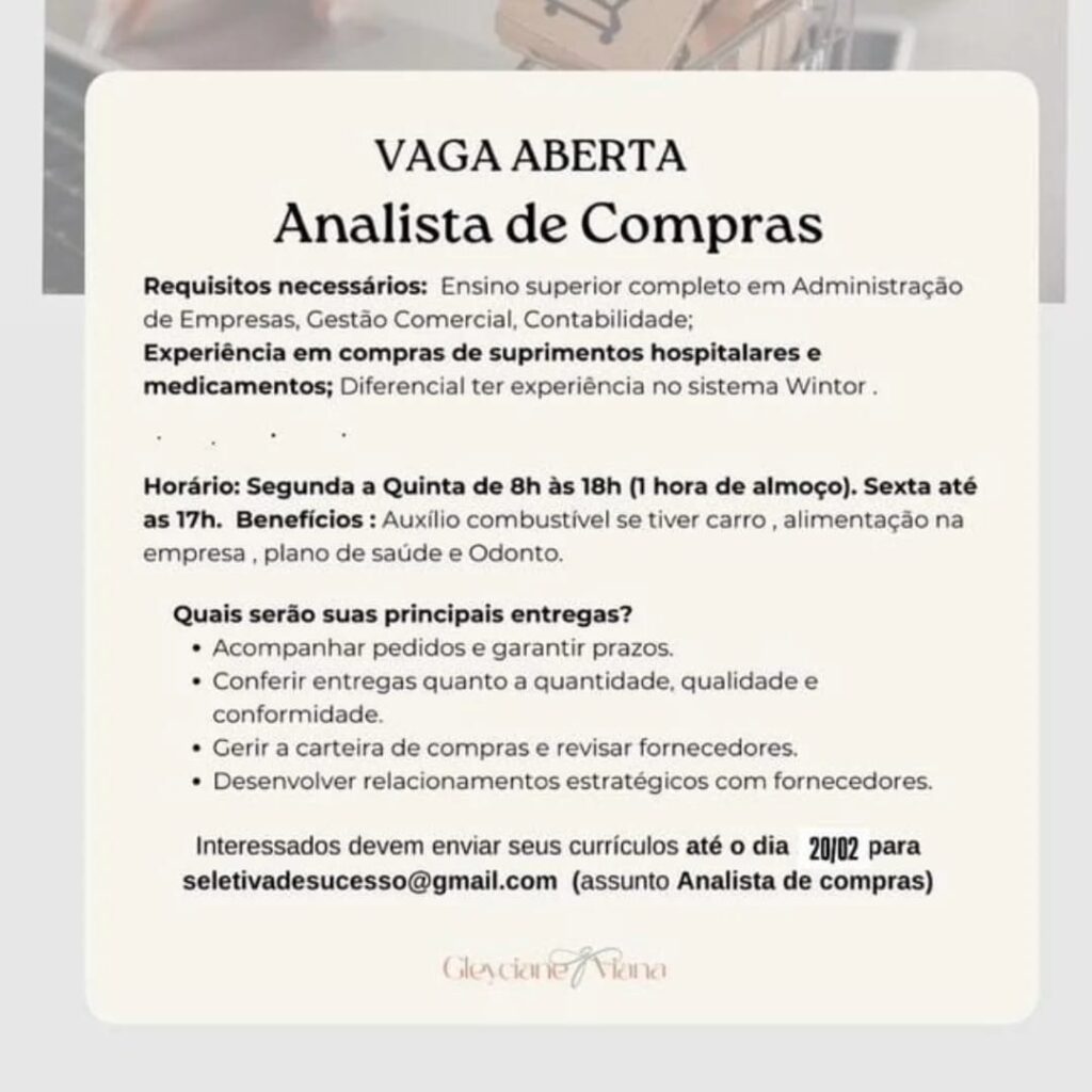 Vaga para Analista de Compras